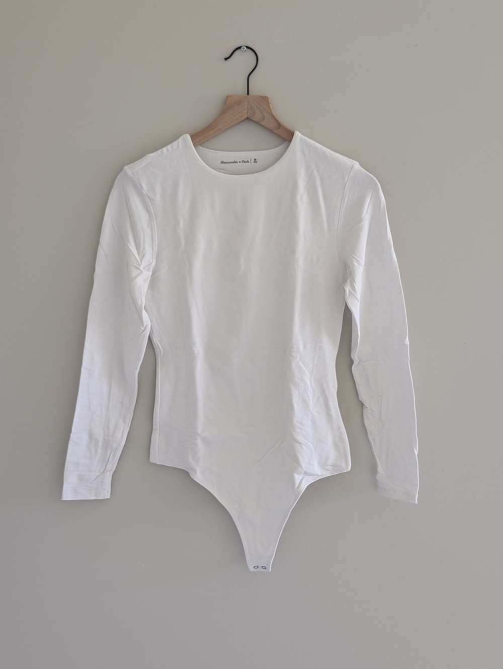Abercrombie & Fitch White Long-Sleeve Cotton-Blend Seamless Fabric Crew Bodysuit